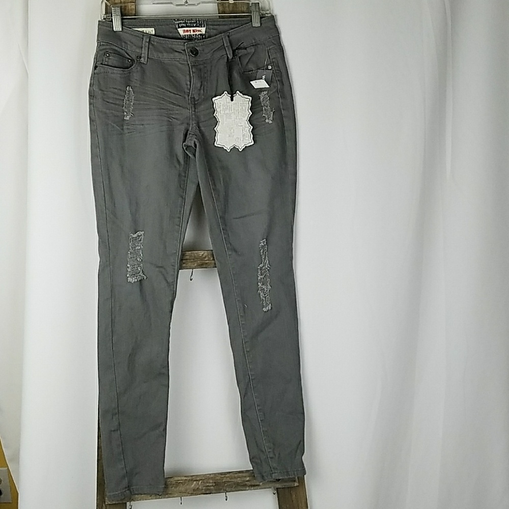 Wet Seal Hot Kiss Jeans junior 5 gray skinny‎ lily denim distressed grungecore